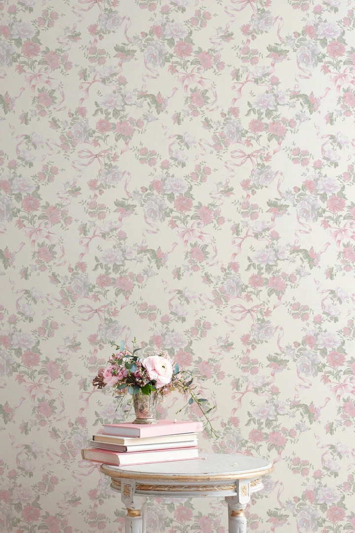 LSF Cabbage Rose Bow Wallpaper Home Decor
