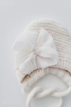 LoveShackFancy Little Girls Bebe Theory Knit Ivory Bonnet