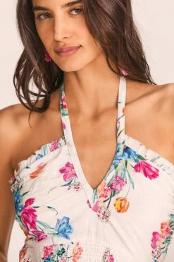 LoveShackFancy Aqua Halter Mini Dress