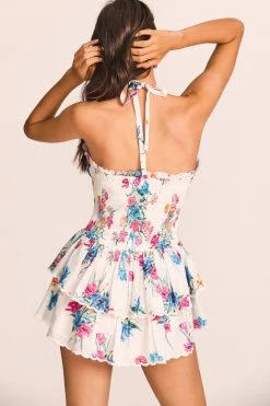 LoveShackFancy Aqua Halter Mini Dress