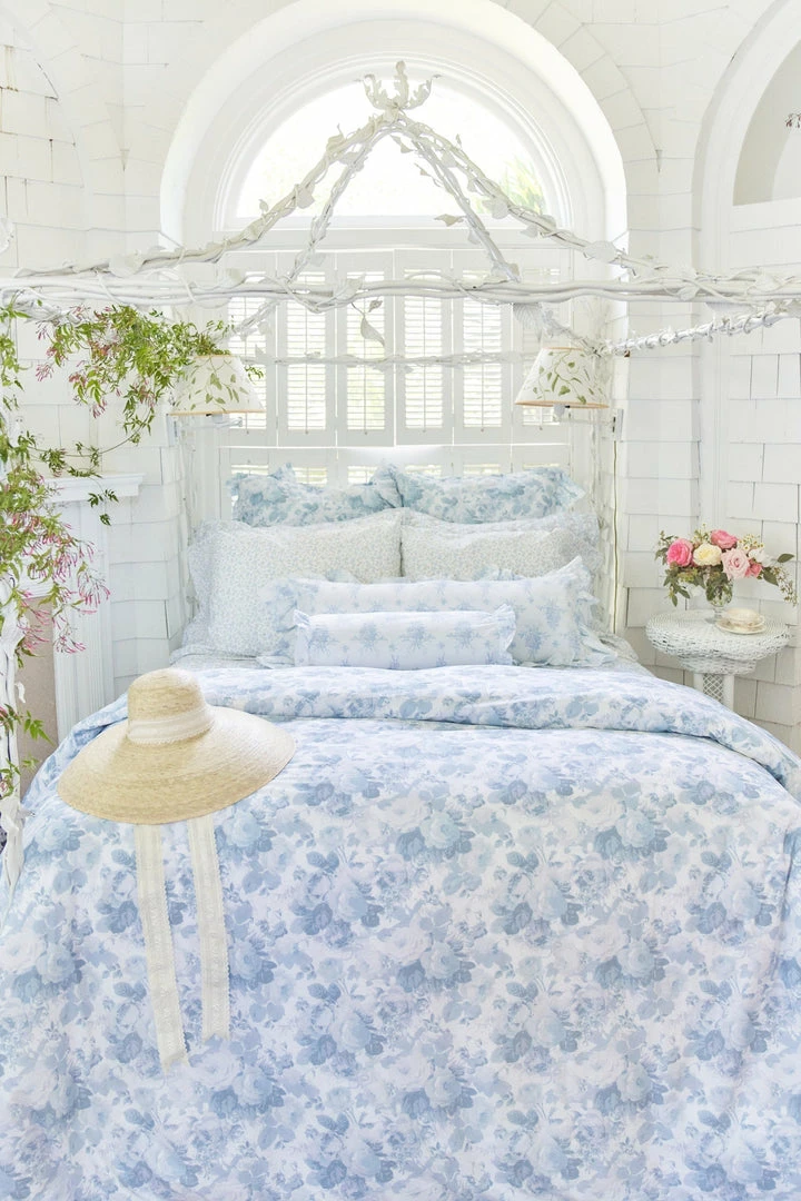 LoveShackFancy Bedding Palm Beach Rose Duvet Cover And Sham Set - SLATE BLUE DREAM