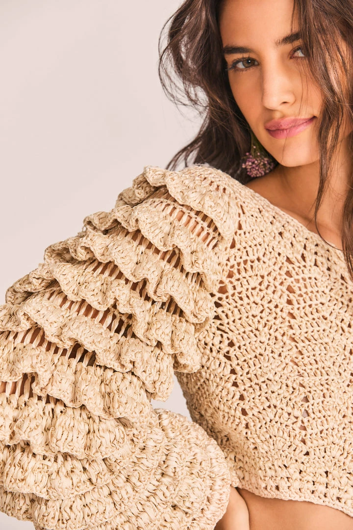LoveShackFancy Junice Crop Cardigan - SAND