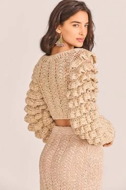 LoveShackFancy Junice Crop Cardigan - SAND