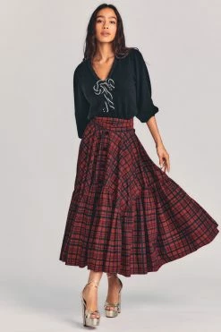 LoveShackFancy Bissett Plaid Midi Skirt Skirts