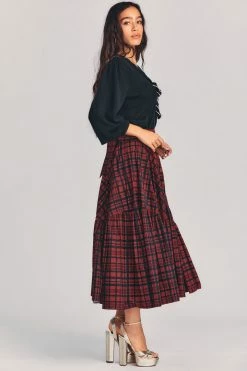 LoveShackFancy Bissett Plaid Midi Skirt Skirts