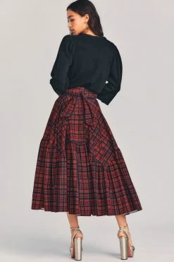 LoveShackFancy Bissett Plaid Midi Skirt Skirts