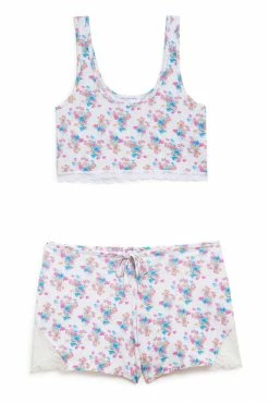 LSF New Arrivals Cabbage Rose Bow Lace Crop Top And Short Set