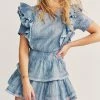 LoveShackFancy Dresses Natasha Mini Dress - WASHED DENIM HAND DYE